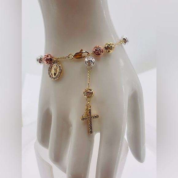 Virgin of Guadalupe Rosary Bracelet Italian  18k Gold plated - Picture 1 of 6
